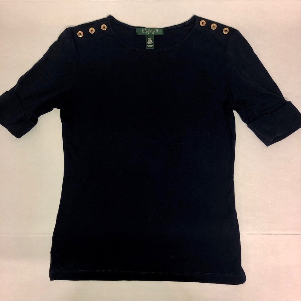 Ralph Lauren Navy Half Sleeve Top - Picture 1 of 9